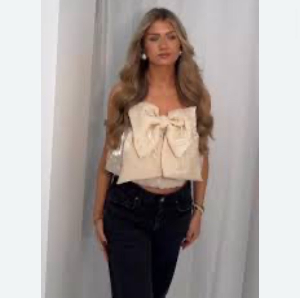 Zara Cream holiday Bow Top